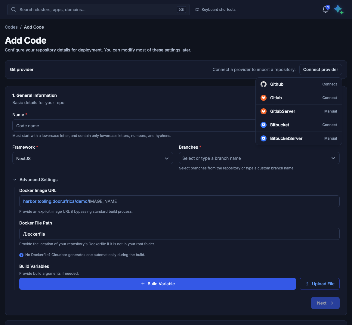 Connect provider menu