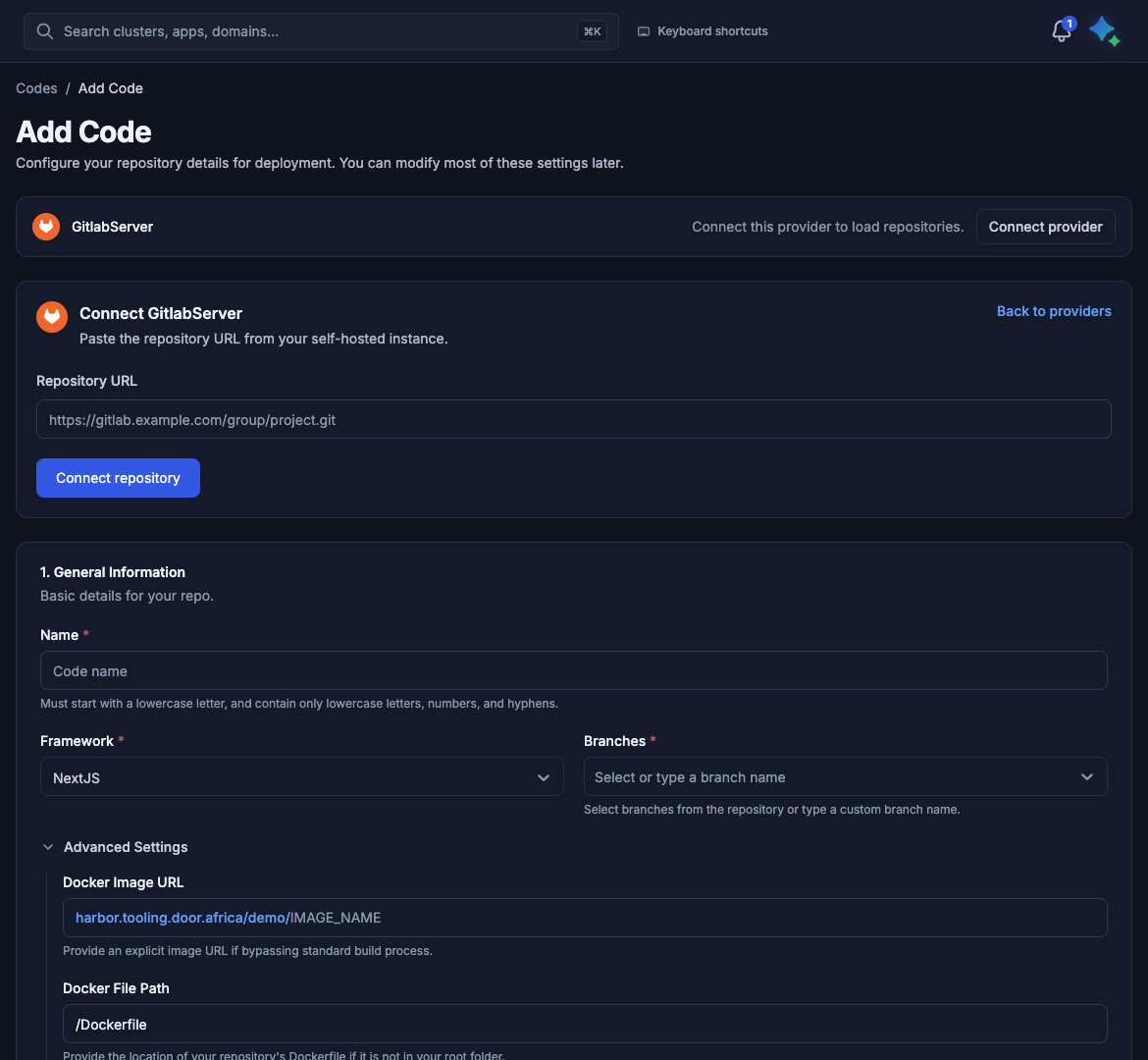 Paste a GitlabServer repository URL