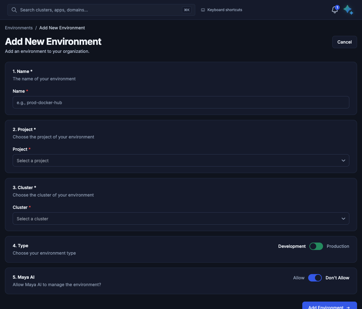 Add New Environment
