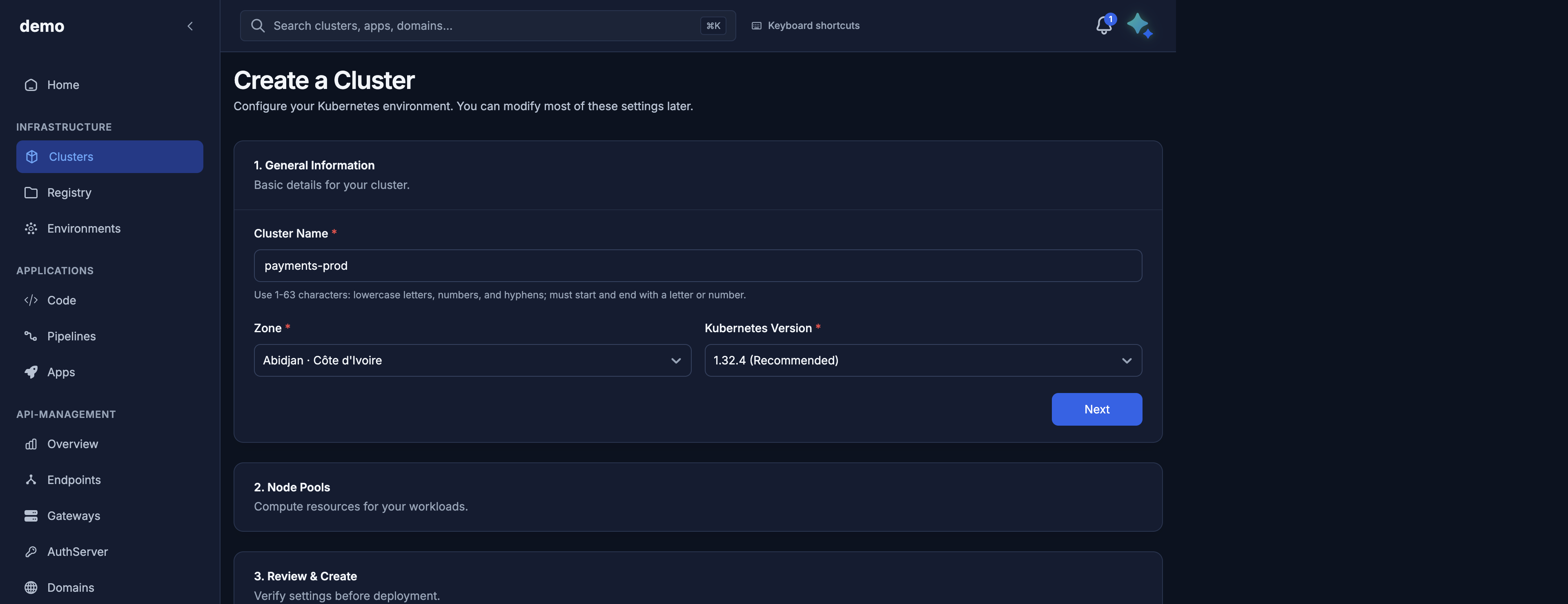 Create a cluster, general information