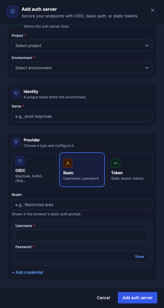Basic auth fields
