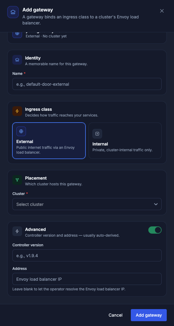 Advanced gateway fields