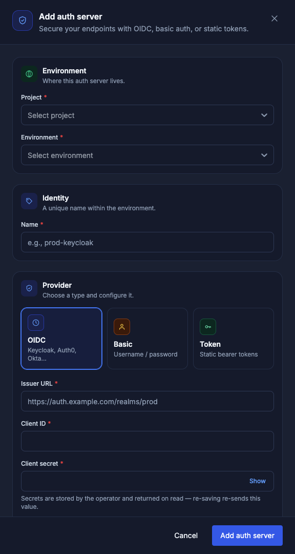 Add auth server, before a provider is filled in