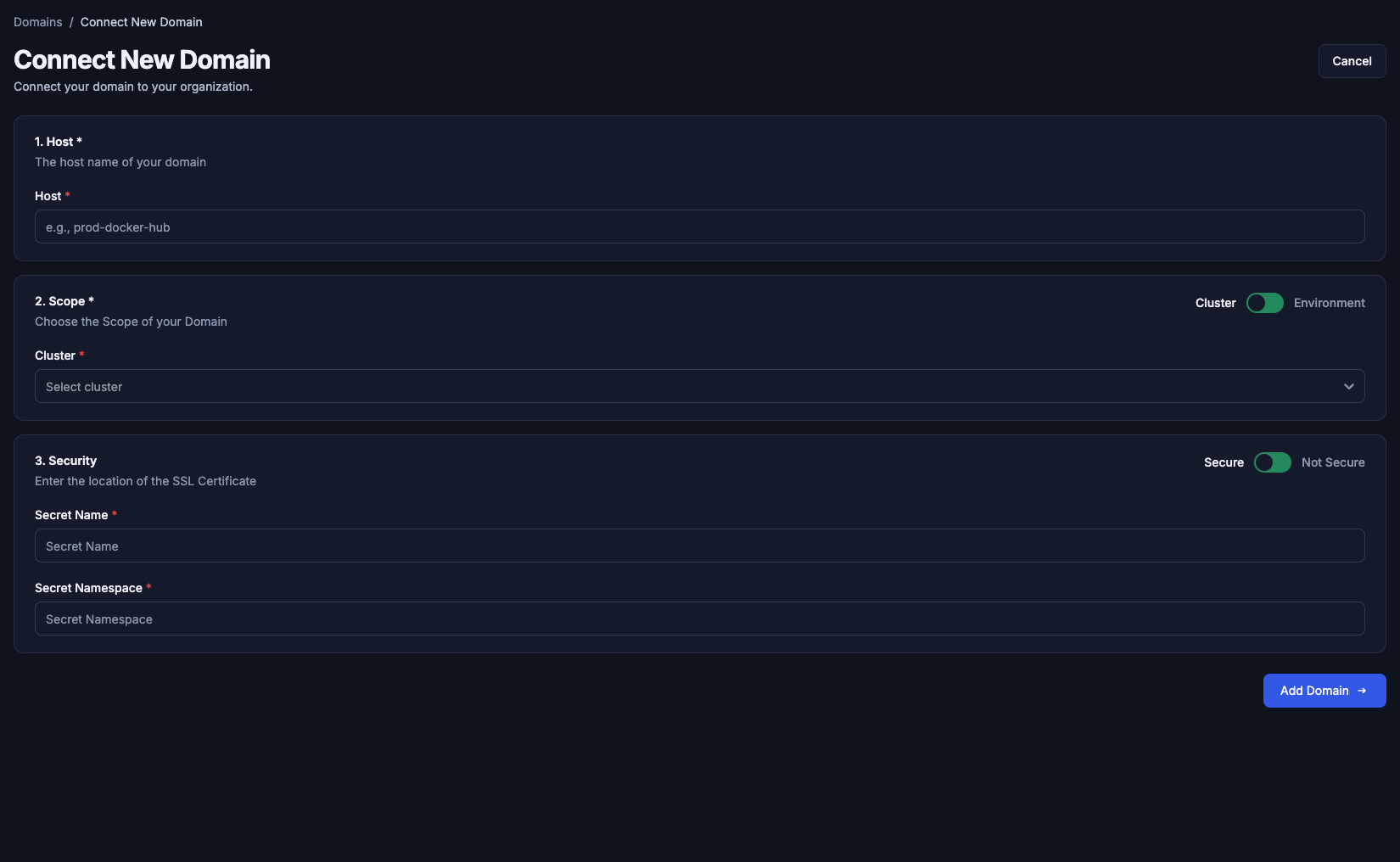 Connect a domain on a cluster, with a certificate