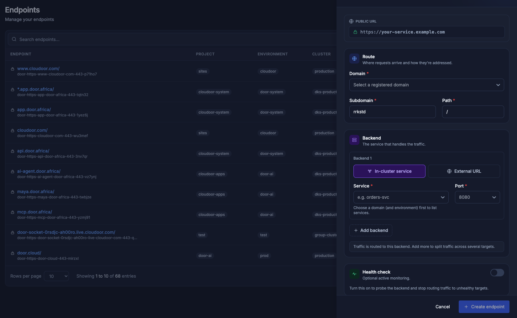New endpoint drawer, in-cluster backend