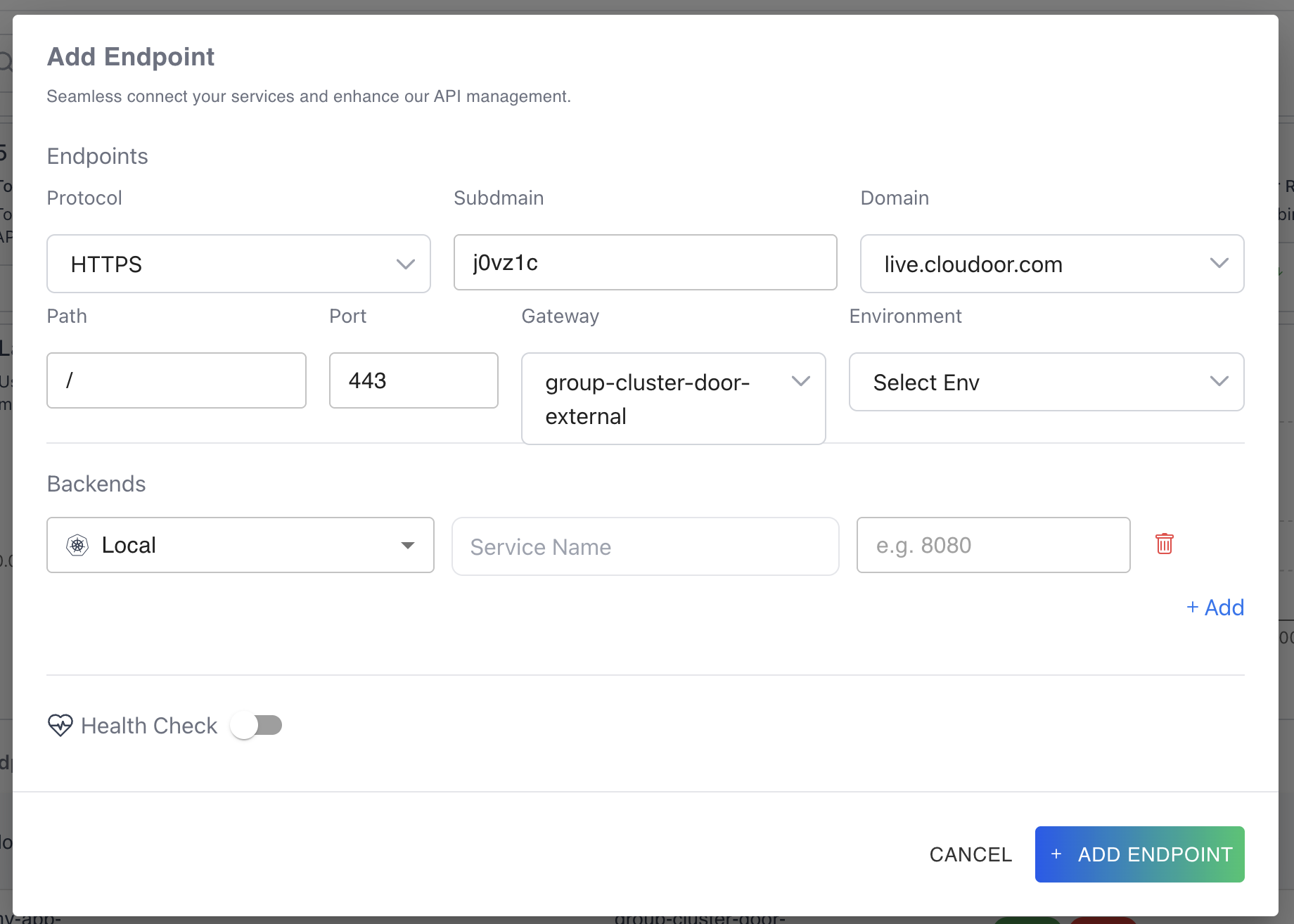 Endoint Creation Form