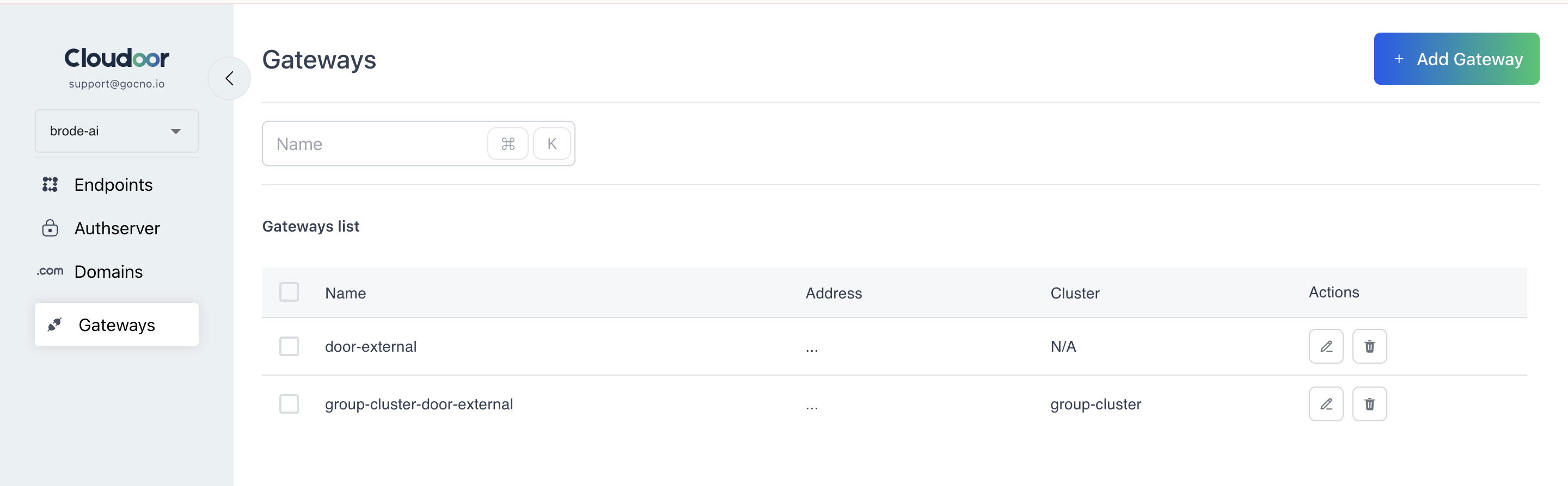 Gateways Dashboard