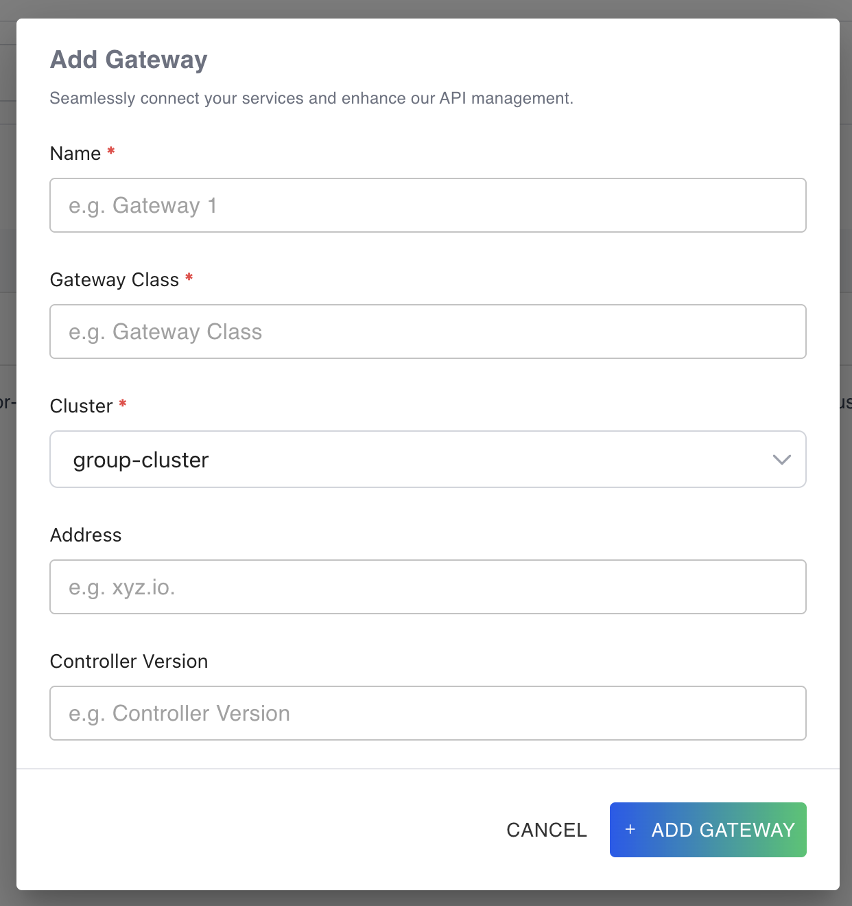 Gateways Creation Form